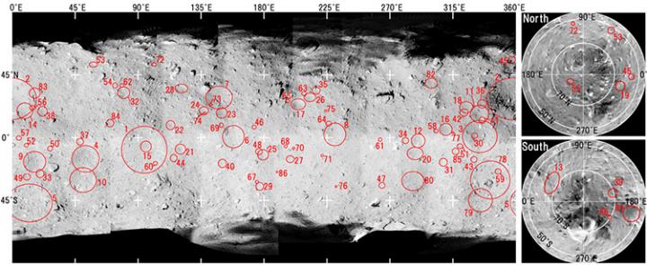 La mappa dei crateri da impatto di Ryugu