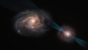 Rappresentazione artistica di un duello tra galassie