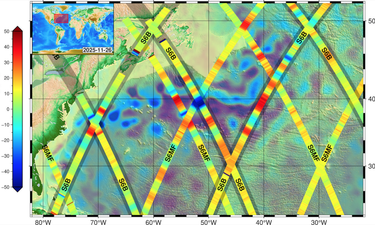 La corrente del Golfo nella prima immagine di Sentinel-6B