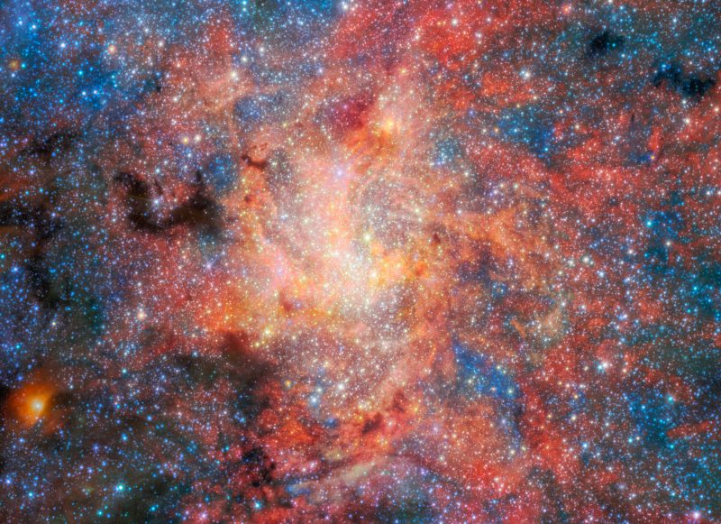 L'immagine totale prodotta con le osservazioni del Jwst È la più dettagliata finora ottenuta della regione intorno alla stella Irs 3(Crediti: Esa/Webb, Nasa & Csa, F. Peißker, J. Lu, F. Yusef-Zadeh, N. B. Sabha, C. Chan)