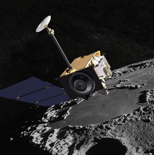 Una ricostruzione artistica del Lunar Reconaissance Orbiter della Nasa. mentre sorvola la superficie lunare(crediti: NASA/Goddard/SVS)