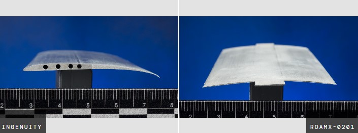 Confronto tra le pale di Ingenuity e le nuove pale 